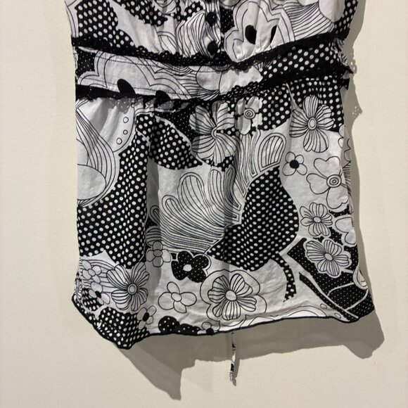 TAKARA Black & White Patterned Sleeveless Top - Women's S - Picture 3 of 7